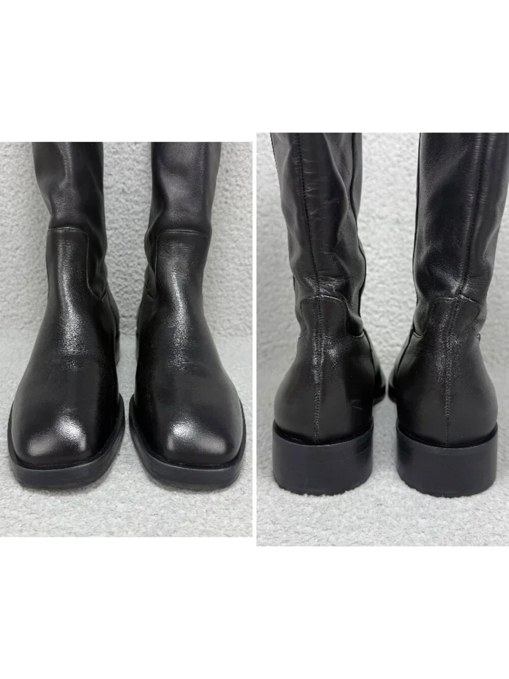 Larroude Boots Womens 7.5 Shoes Black Leather Anne Knee High Riding Square Toe